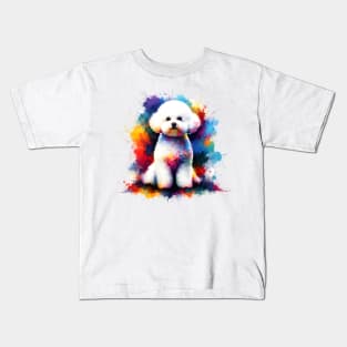 Colorful Bichon Frise in Abstract Splash Art Style Kids T-Shirt